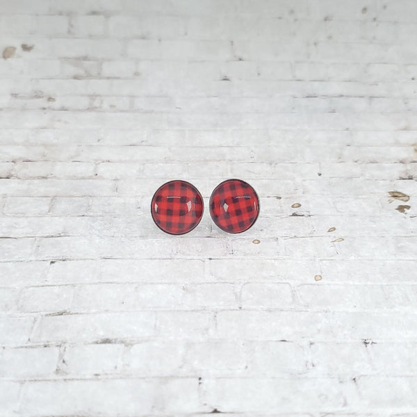 Red Buffalo Plaid Earrings | 12mm Studs