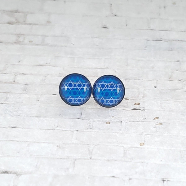 Star of David Pattern Earrings | 12mm Studs | Royal Blue
