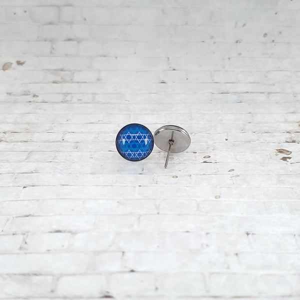 Star of David Pattern Earrings | 12mm Studs | Royal Blue
