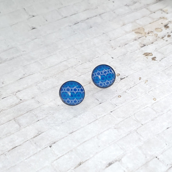 Star of David Pattern Earrings | 12mm Studs | Royal Blue