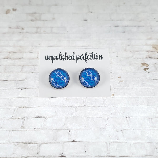 Star of David Pattern Earrings | 12mm Studs | Royal Blue