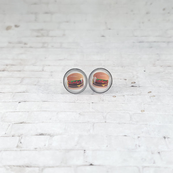 Cheeseburger Earrings | 12mm Studs | Food Earrings