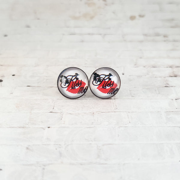 Kiss Me Earrings | 12mm Studs | Valentine's Day Stud Earrings