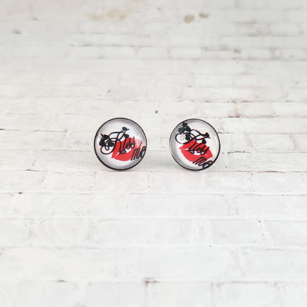 Kiss Me Earrings | 12mm Studs | Valentine's Day Stud Earrings