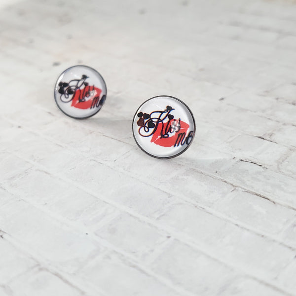 Kiss Me Earrings | 12mm Studs | Valentine's Day Stud Earrings