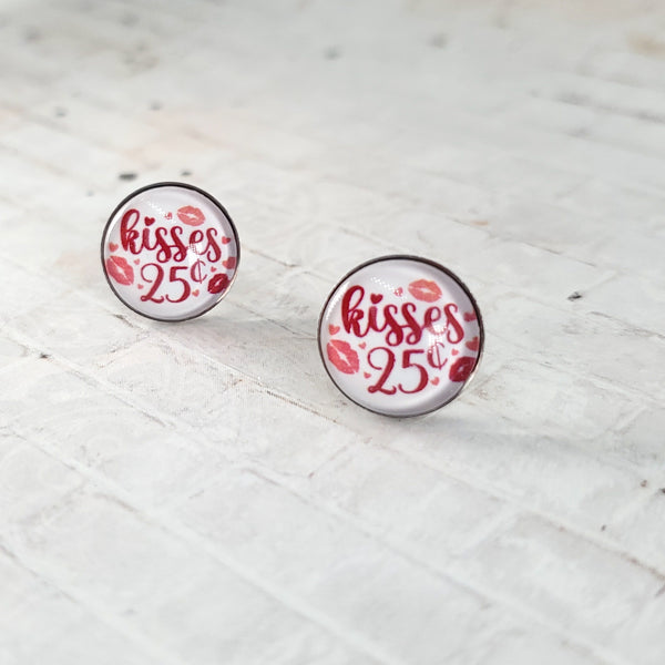 Kisses 25¢ Earrings | 12mm Studs | Valentine's Day Stud Earrings