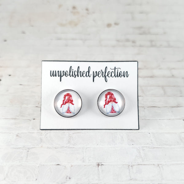 Valentine Gnome Earrings | 12mm Studs | Valentine's Day Stud Earrings