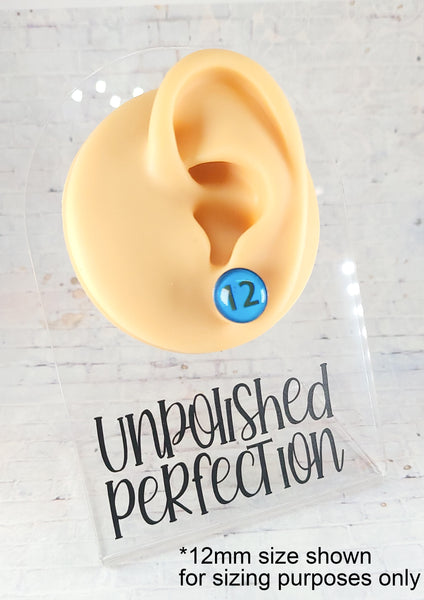 Fleur-de-lis on Dot Background Earrings | 12mm Studs | Mardi Gras Stud Earrings