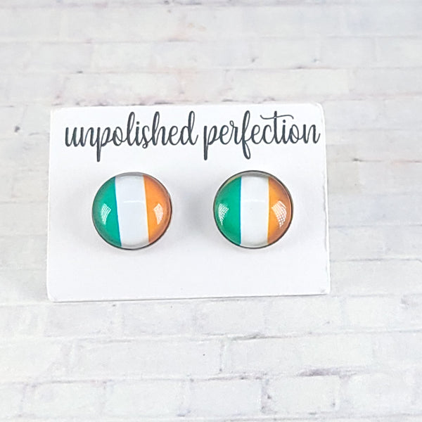 Irish Flag Earrings | 12mm Studs | St. Patrick's Day Stud Earrings