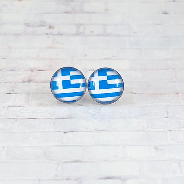 Greece Flag Earrings | 12mm Studs | Country Flags