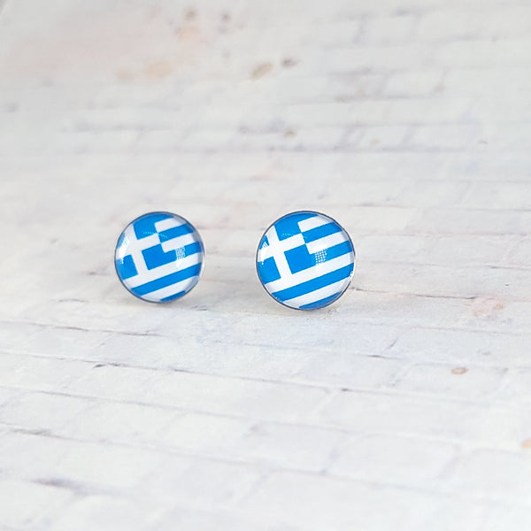 Greece Flag Earrings | 12mm Studs | Country Flags