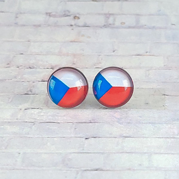 Czech Republic Flag Earrings | 12mm Studs | Country Flags