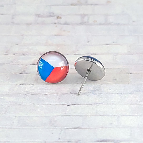 Czech Republic Flag Earrings | 12mm Studs | Country Flags