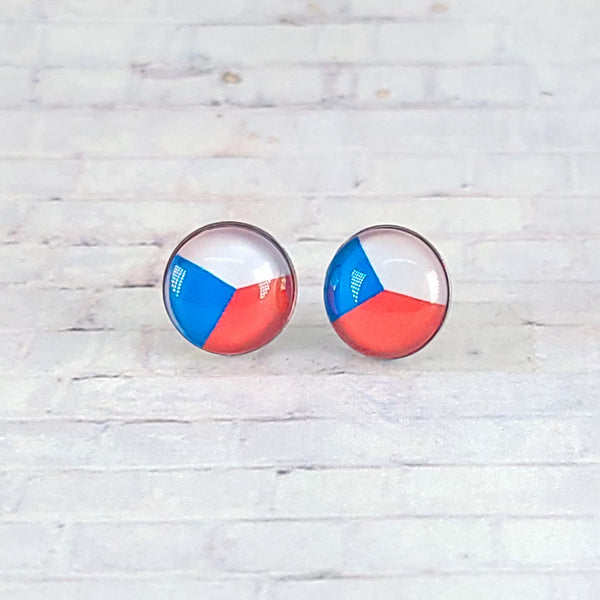 Czech Republic Flag Earrings | 12mm Studs | Country Flags