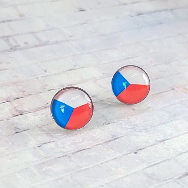 Czech Republic Flag Earrings | 12mm Studs | Country Flags