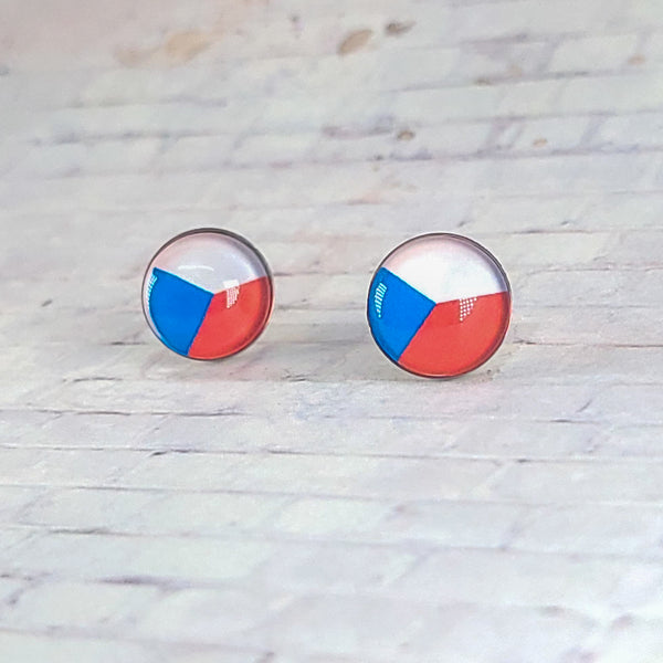 Czech Republic Flag Earrings | 12mm Studs | Country Flags
