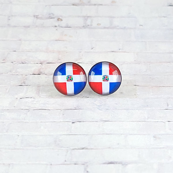 Dominican Republic Flag Earrings | 12mm Studs | Country Flags