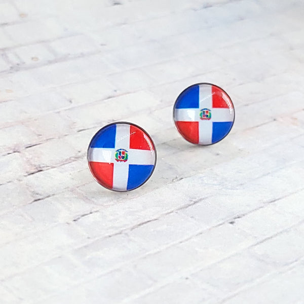 Dominican Republic Flag Earrings | 12mm Studs | Country Flags