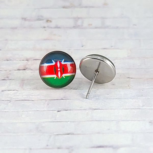 Kenya Flag Earrings | 12mm Studs | Country Flags