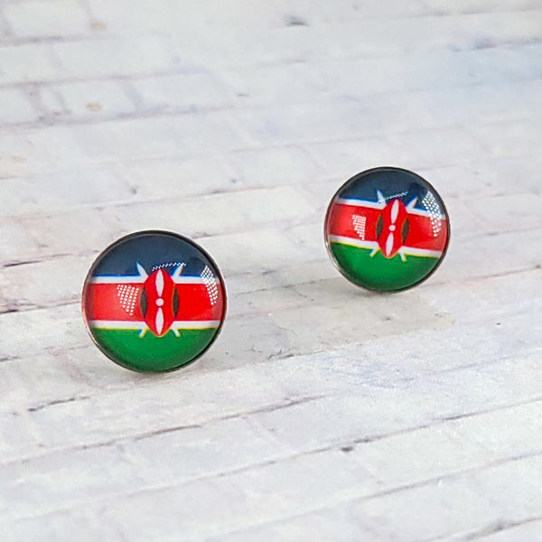 Kenya Flag Earrings | 12mm Studs | Country Flags