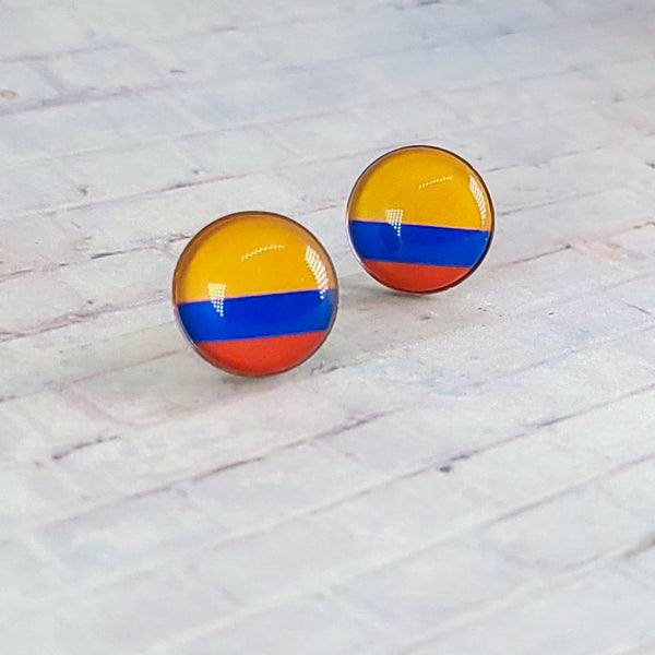 Colombia Flag Earrings | 12mm Studs | Country Flags