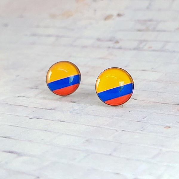 Colombia Flag Earrings | 12mm Studs | Country Flags
