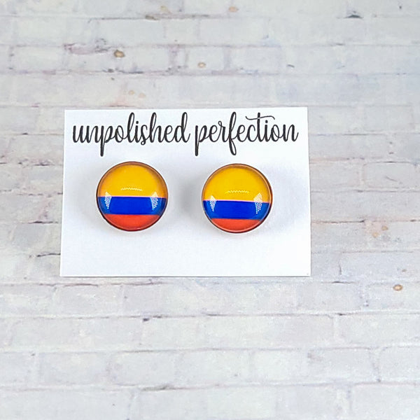 Colombia Flag Earrings | 12mm Studs | Country Flags