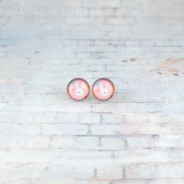 Pink Easter Bunny Earrings | 12mm Studs | Easter Stud Earrings
