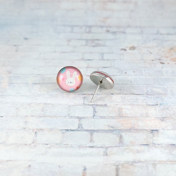Pink Easter Bunny Earrings | 12mm Studs | Easter Stud Earrings