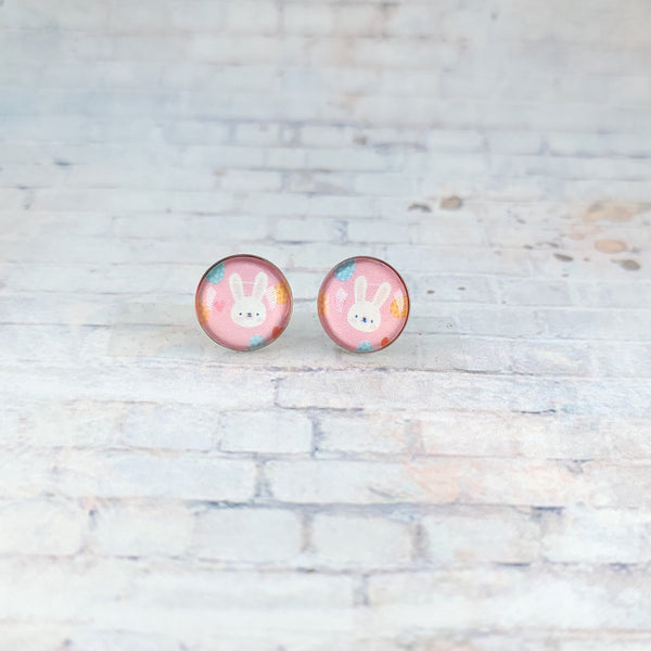 Pink Bunny Earrings | 12mm Studs | Easter Stud Earrings