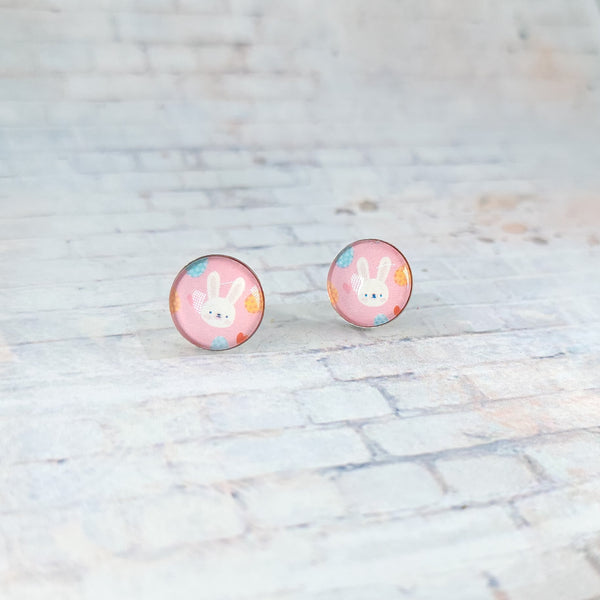 Pink Bunny Earrings | 12mm Studs | Easter Stud Earrings