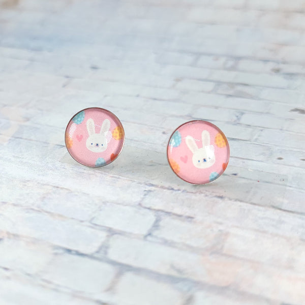 Pink Easter Bunny Earrings | 12mm Studs | Easter Stud Earrings