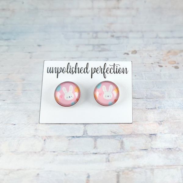 Pink Bunny Earrings | 12mm Studs | Easter Stud Earrings