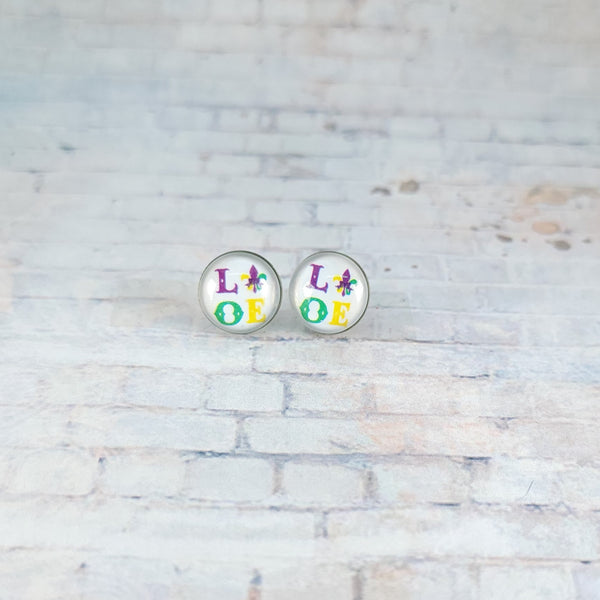 LOVE Earrings | 12mm Studs | Mardi Gras Stud Earrings