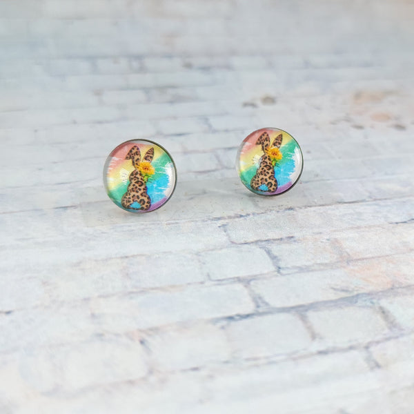 Cheetah Easter Bunny Earrings Earrings | 12mm Studs | Easter Stud Earrings