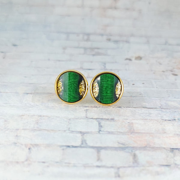 Green & Gold Glitter Earrings | 12mm Studs | St. Patrick's Day Stud Earrings