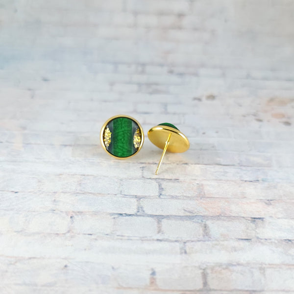Green & Gold Glitter Earrings | 12mm Studs | St. Patrick's Day Stud Earrings