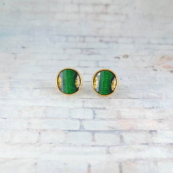 Green & Gold Glitter Earrings | 12mm Studs | St. Patrick's Day Stud Earrings