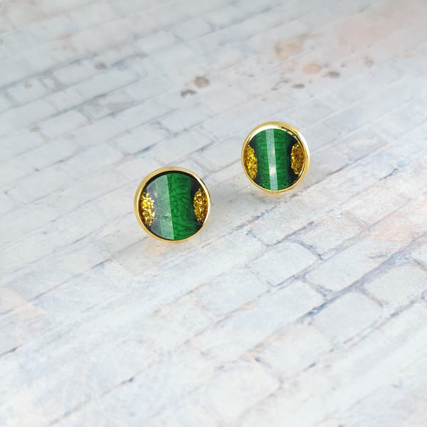 Green & Gold Glitter Earrings | 12mm Studs | St. Patrick's Day Stud Earrings