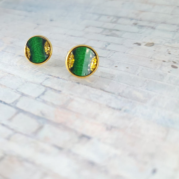 Green & Gold Glitter Earrings | 12mm Studs | St. Patrick's Day Stud Earrings